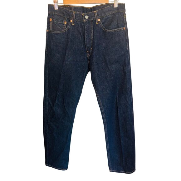 Levis 505 Mens Straight Leg Jeans W32 L32 Dark Indigo Denim Work Wear Utility - Picture 1 of 9